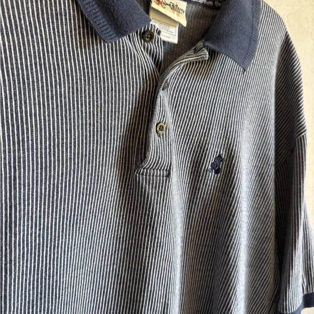 Men’s Retro Blue Striped Mickey Walt Disney World Short Sleeve Polo Shirt